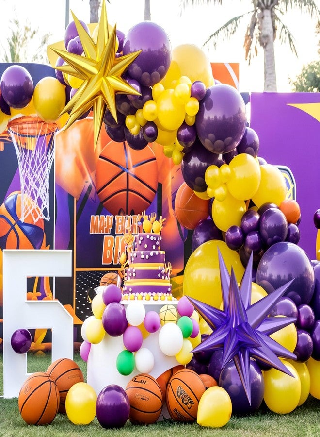 Sowide Purple and Yellow Balloon Arch Kit,Basketball Balloons with Gold Purple Star Foil Balloons,for Boys Basketball Party Sport Theme Birthday Graduation Anniversary Wedding Baby Shower Decorations - Image 5